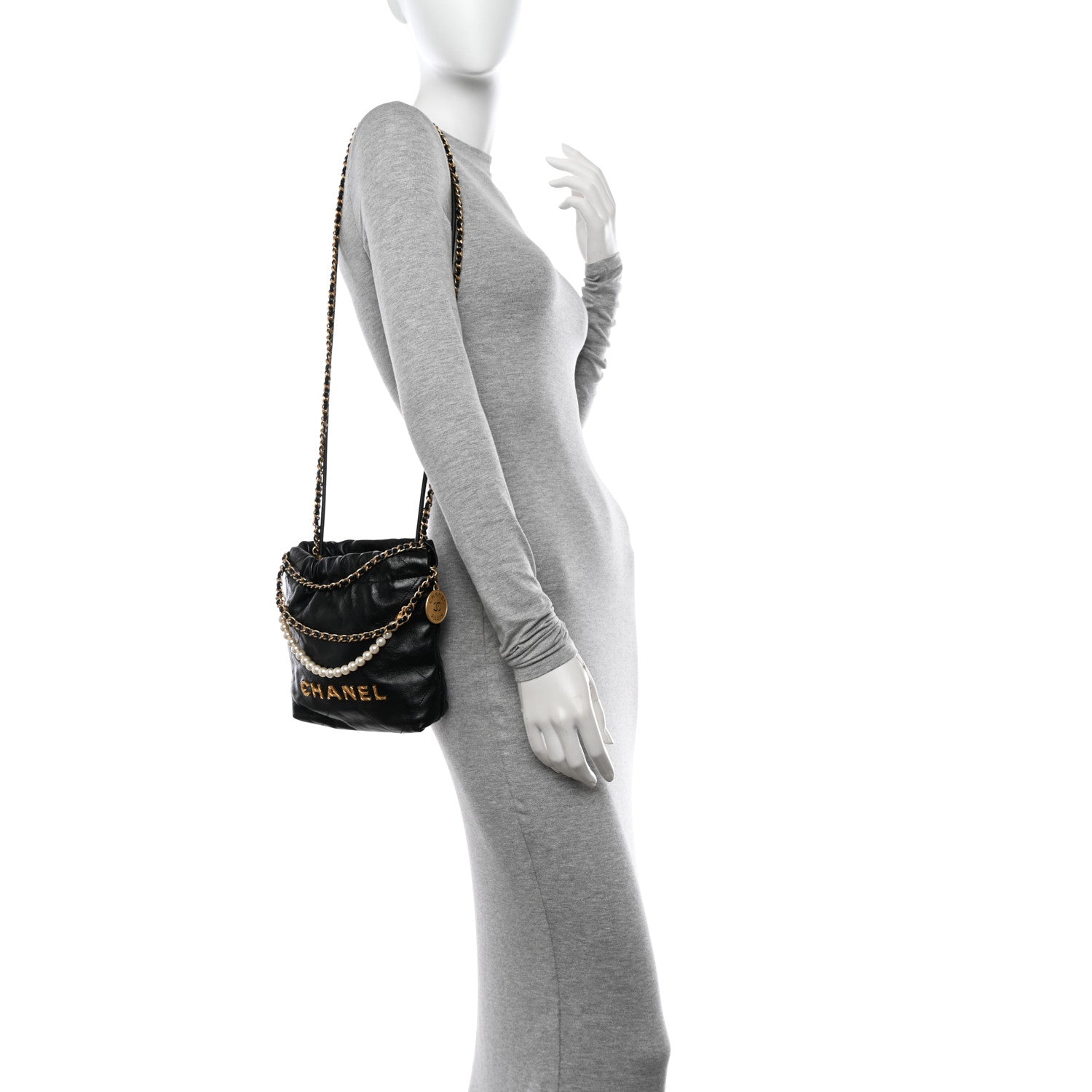 Chanel Shiny Crumpled Calfskin Quilted Pearl Mini Chanel 22 Black 2 of 10