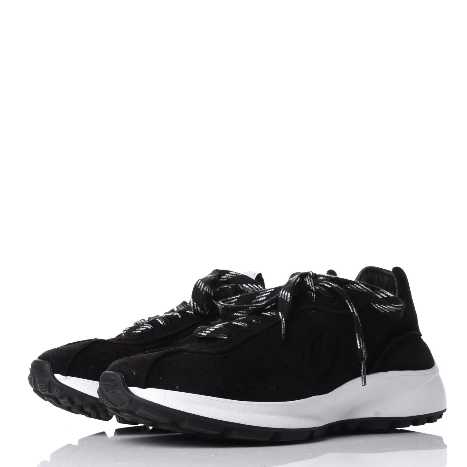 Chanel Suede Goatskin CC Sneakers 39.5 Black 3 of 11
