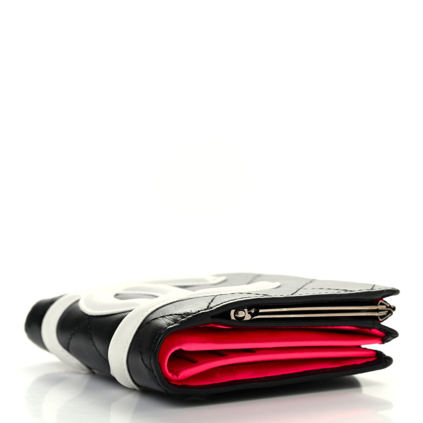 Calfskin Quilted Cambon Bi-Fold Wallet Black White
