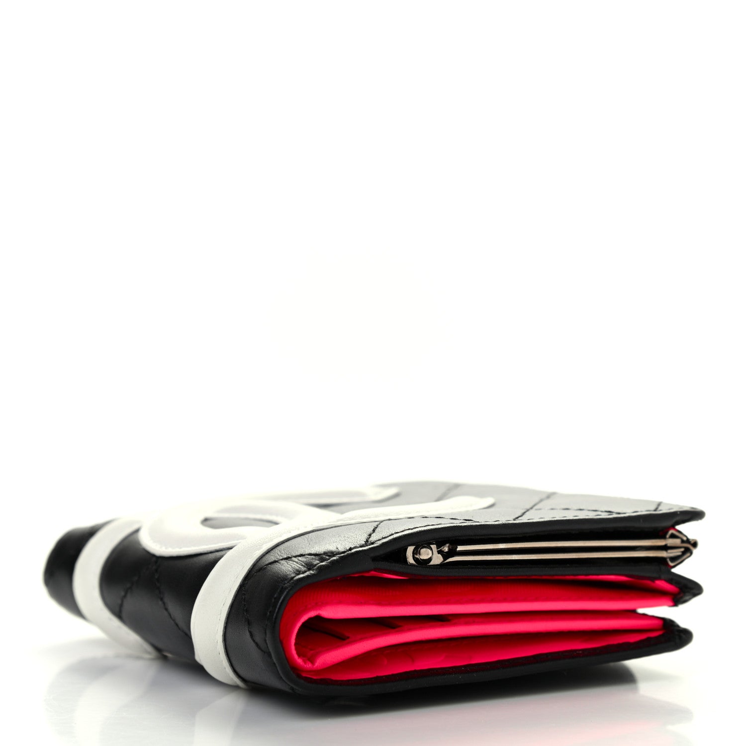 Chanel Calfskin Quilted Cambon Bi-Fold Wallet Black White 4 of 8