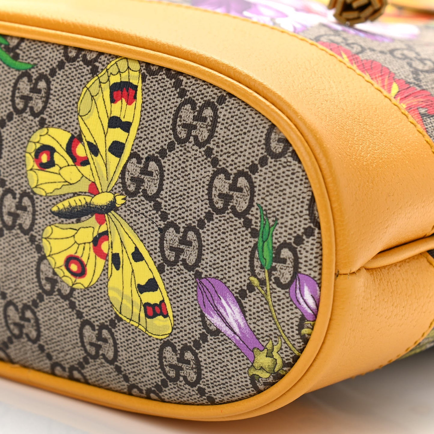 GG Supreme Monogram Flora Small Ophidia Bucket Bag Beige Multicolor Crop