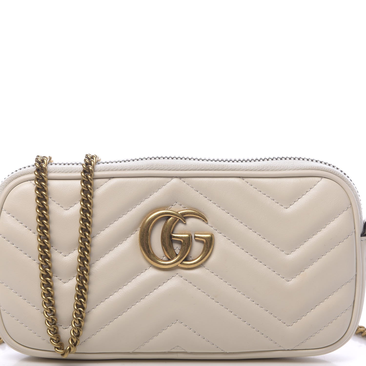 Gucci Calfskin Matelasse Mini GG Marmont Chain Crossbody Bag White 12 of 13