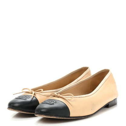 Chanel Lambskin Cap Toe Ballerina Flats 38 Beige Black 3 of 18