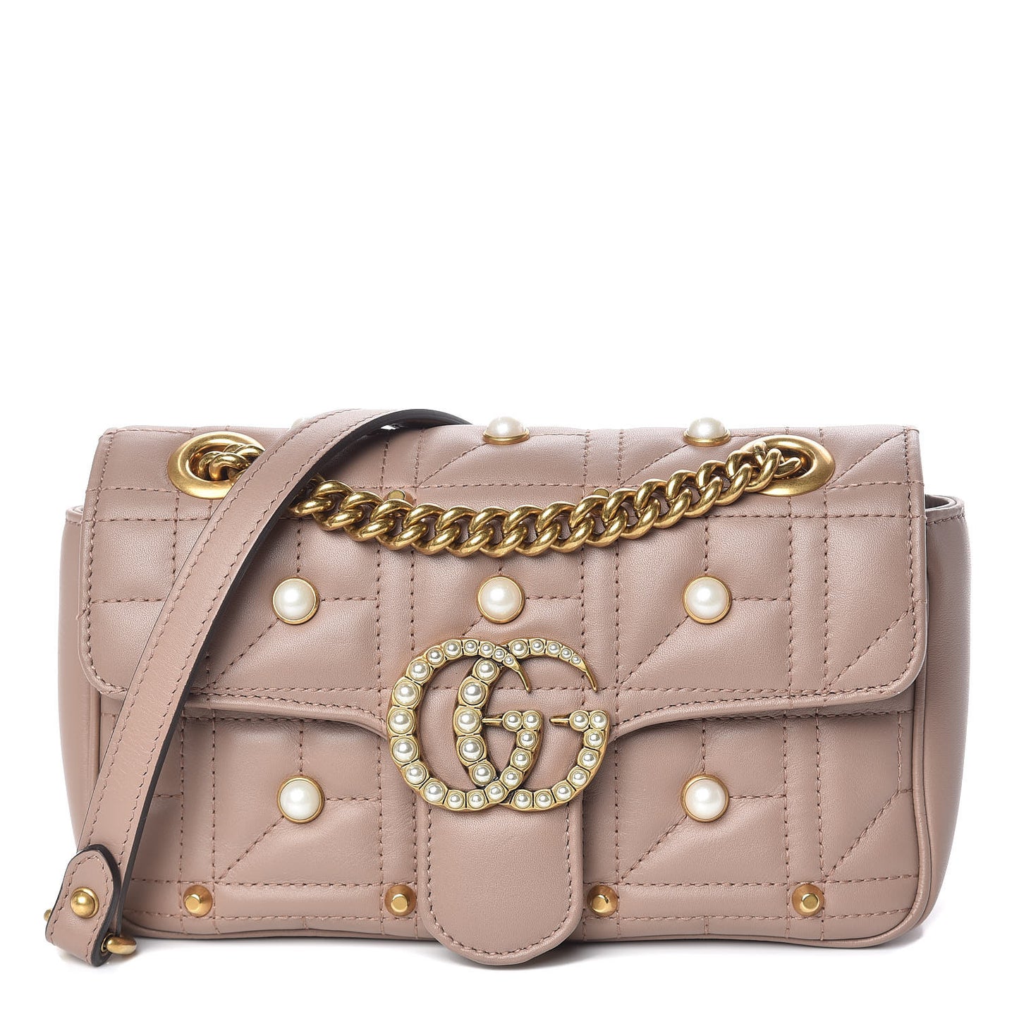 Calfskin Matelasse Studded Mini Pearly GG Marmont Shoulder Bag Porcelain Rose