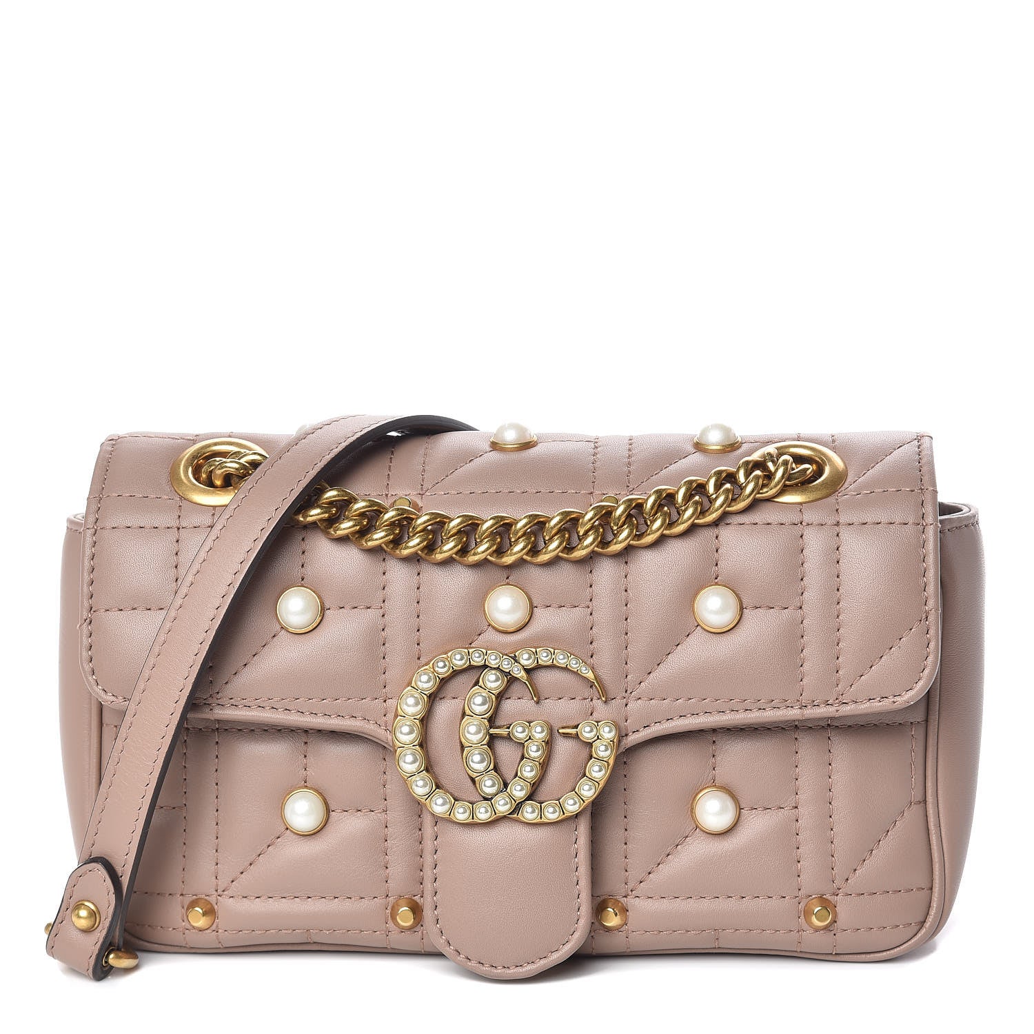 Gucci Calfskin Matelasse Studded Mini Pearly GG Marmont Shoulder Bag Porcelain Rose 1 of 10