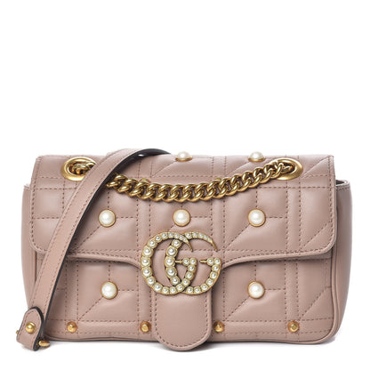 Gucci Calfskin Matelasse Studded Mini Pearly GG Marmont Shoulder Bag Porcelain Rose 1 of 10