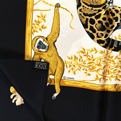 Hermes Silk Tendresse Feline Scarf 90 Black White Vieil Or 3 of 3