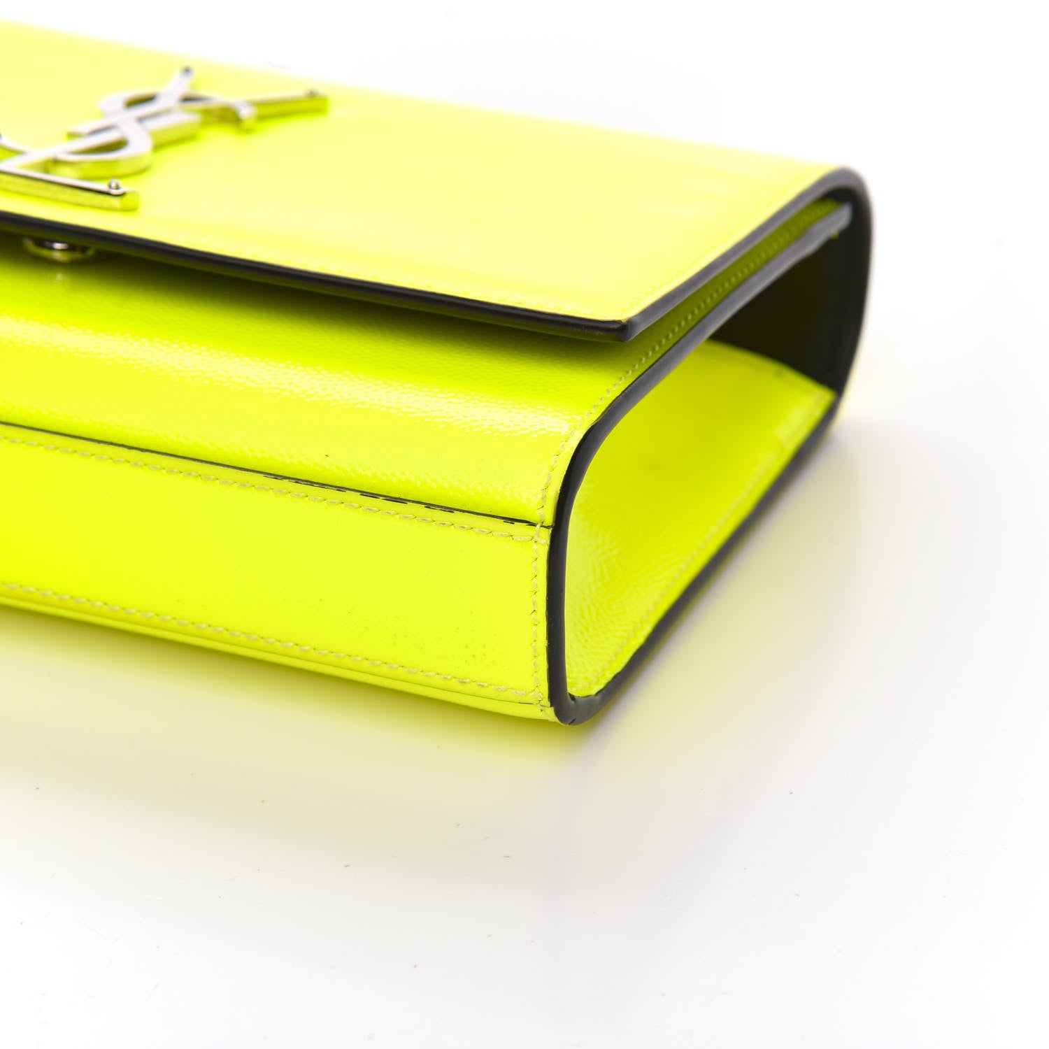 Saint Laurent Patent Grain de Poudre Small Monogram Kate Satchel Neon Yellow 7 of 8