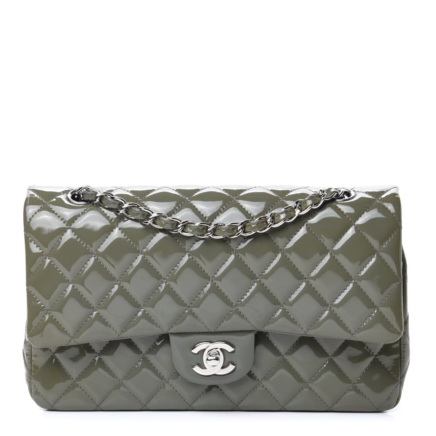 Chanel Patent Calfskin Quilted Medium Double Flap Grey 1 of 12