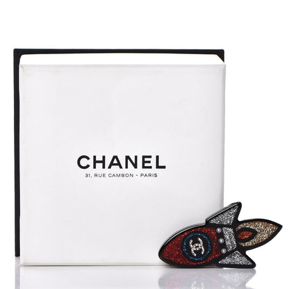 Chanel Glittered Resin Strass Rocket Brooch Silver Blue Pink 5 of 5