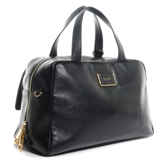 Leather Bi-Color Frankie Zip Satchel Black Chestnut