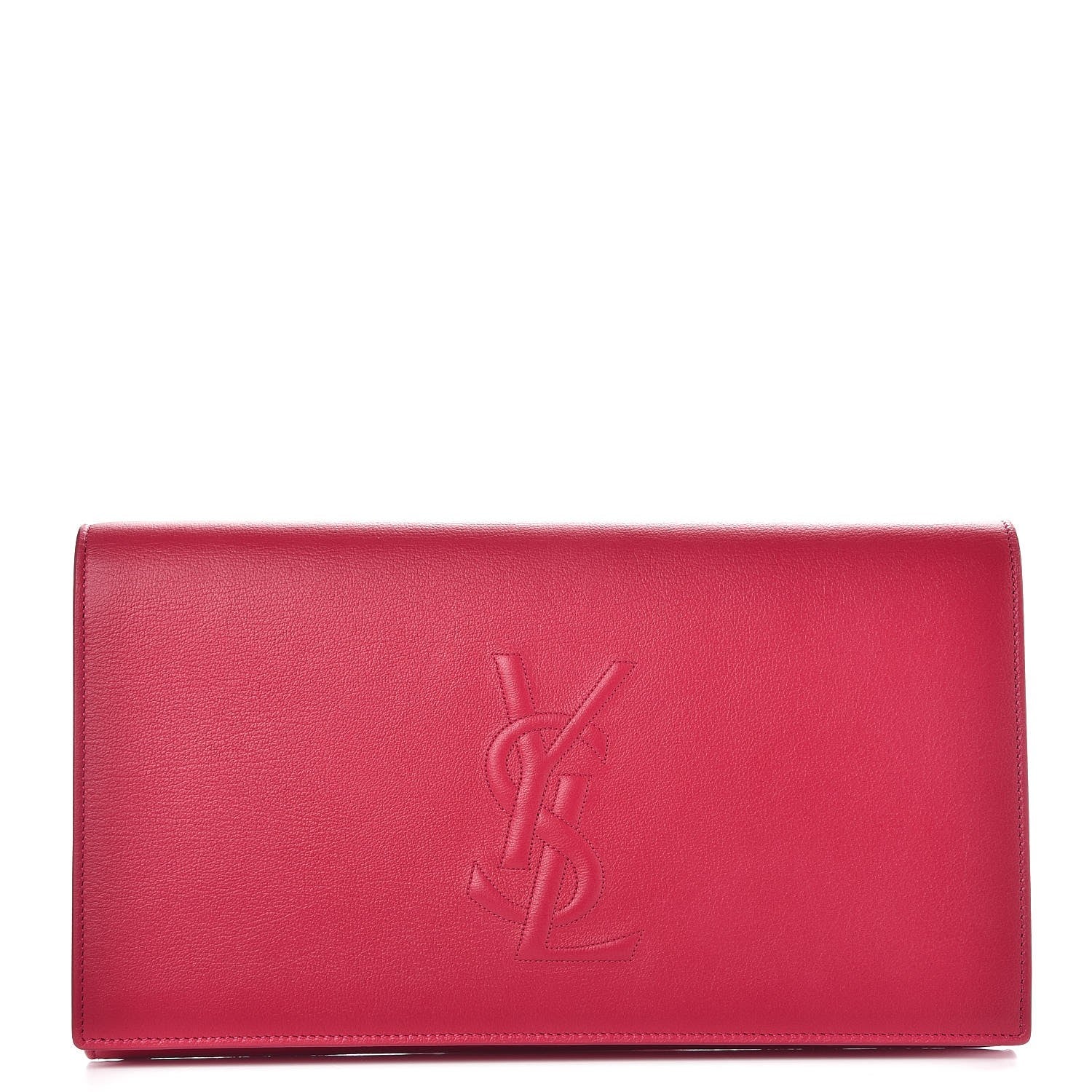 Saint Laurent Calfskin Monogram Large Belle De Jour Clutch Lipstick Fuchsia 1 of 7