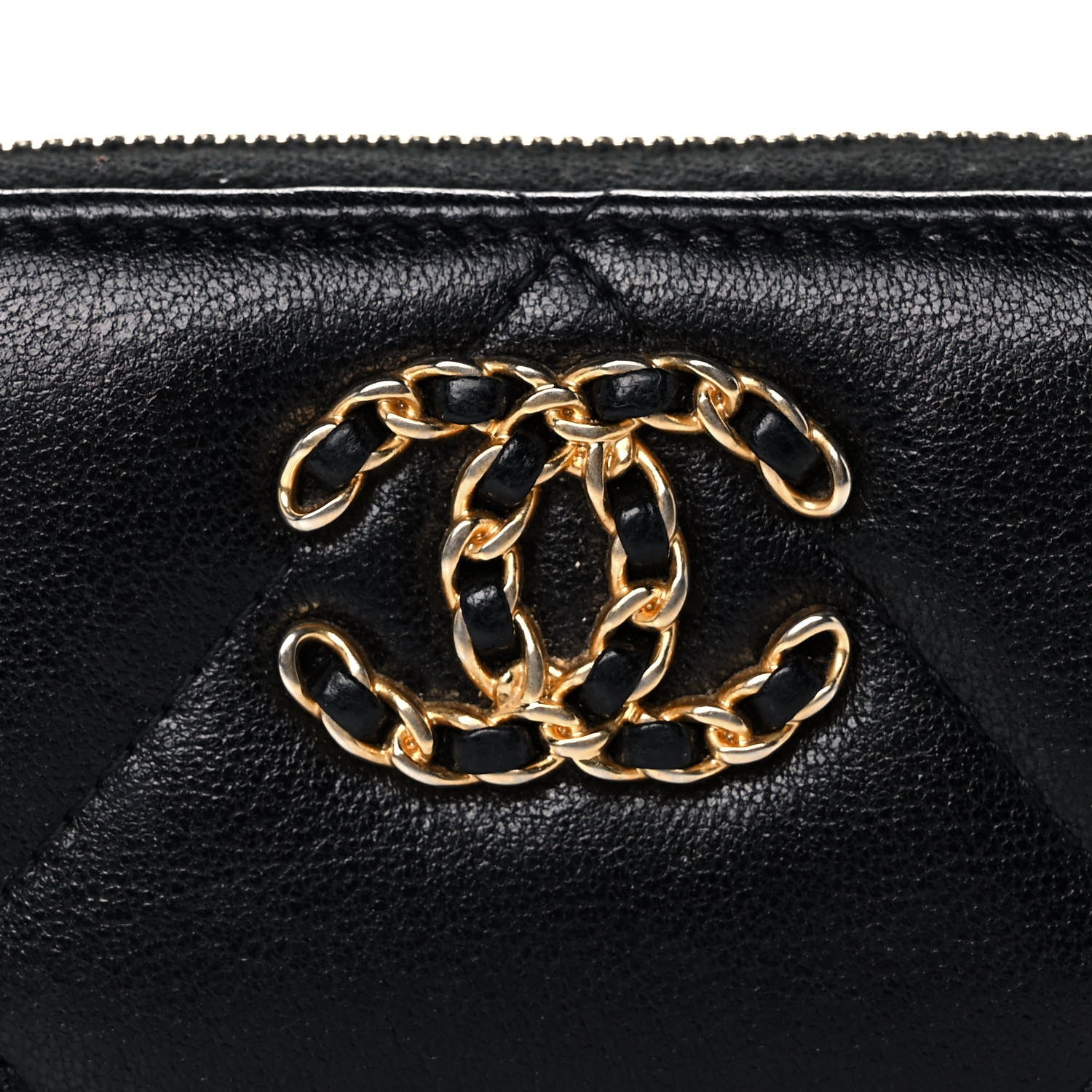 Chanel Shiny Goatskin Quilted Chanel 19 Zip Around Coin Purse Wallet Black 8 of 13