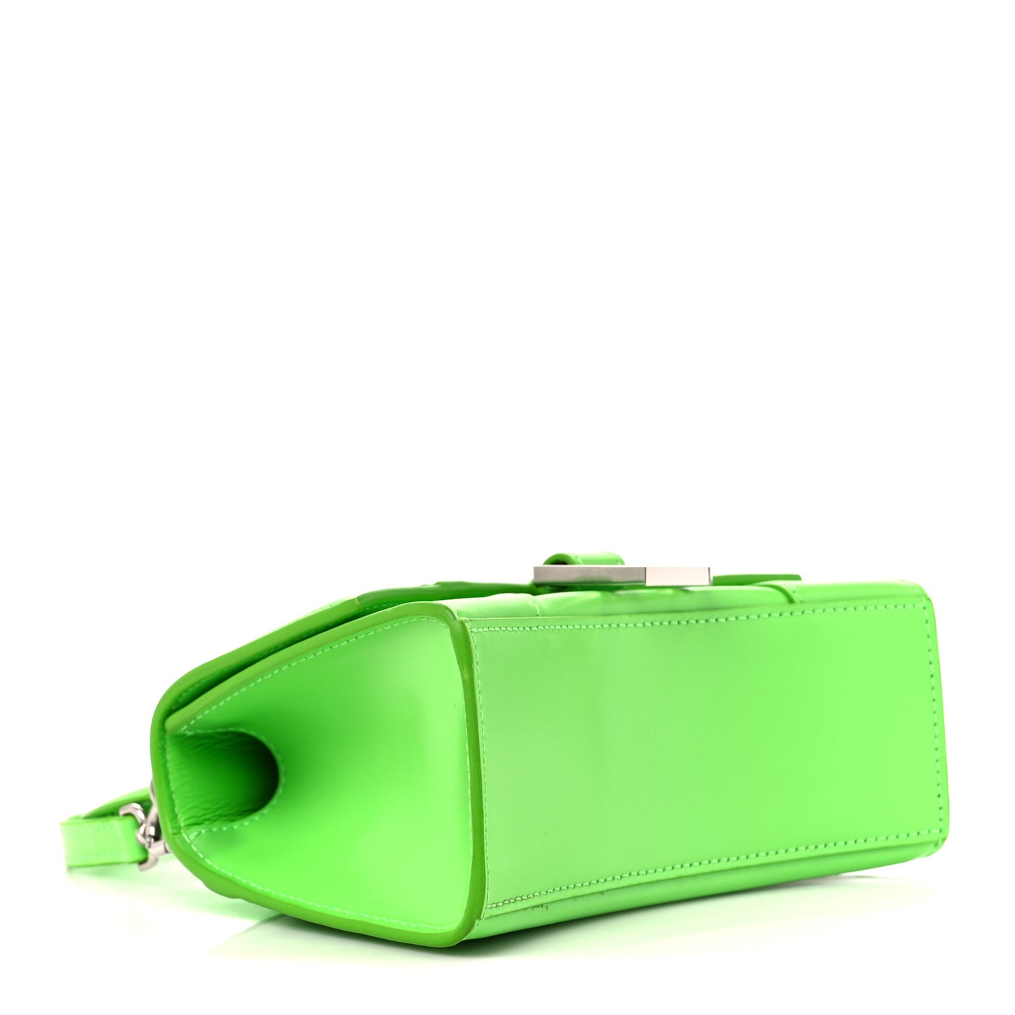Shiny Box Calfskin Hourglass Top Handle Bag XS Acid Green