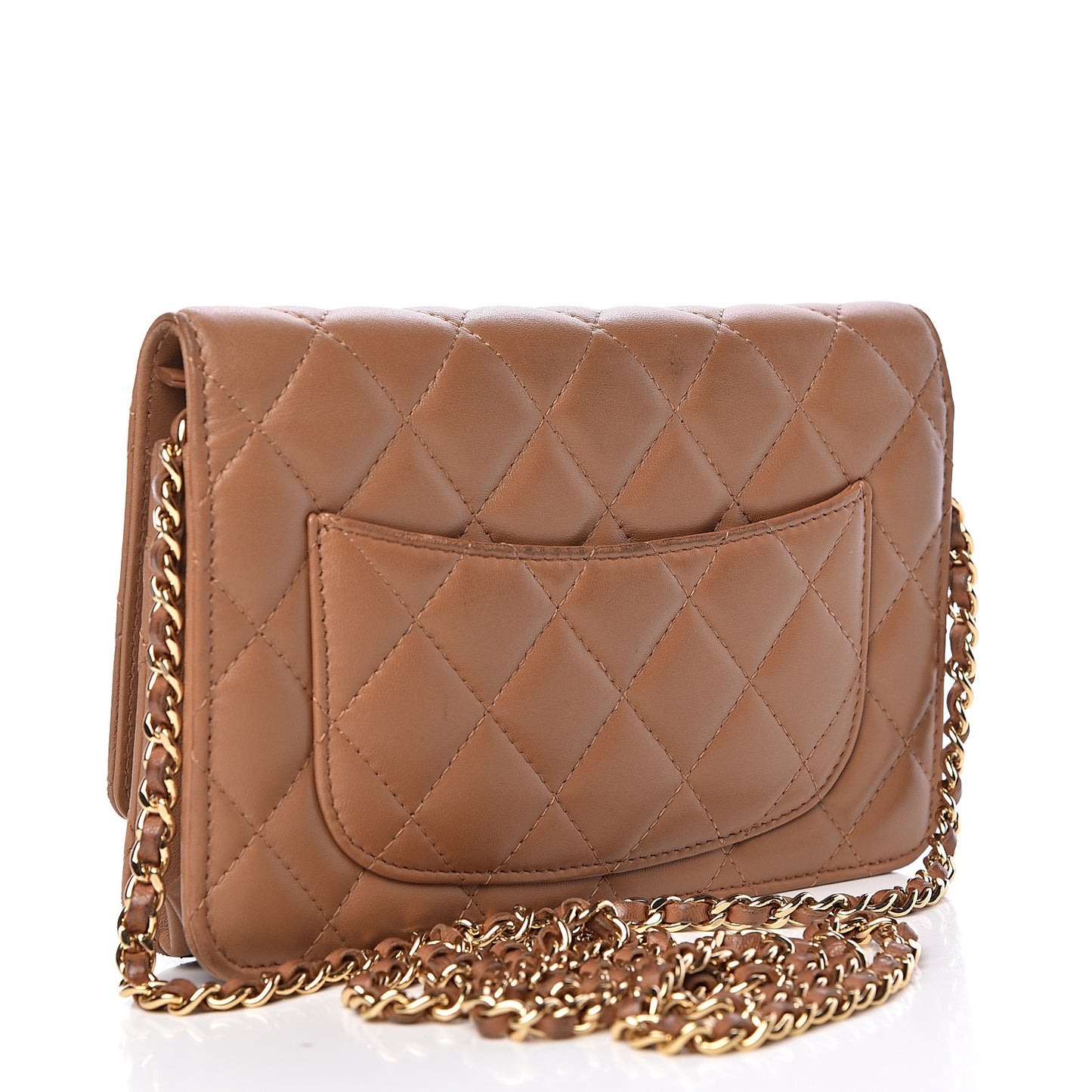 Lambskin Quilted Wallet on Chain WOC Dark Beige