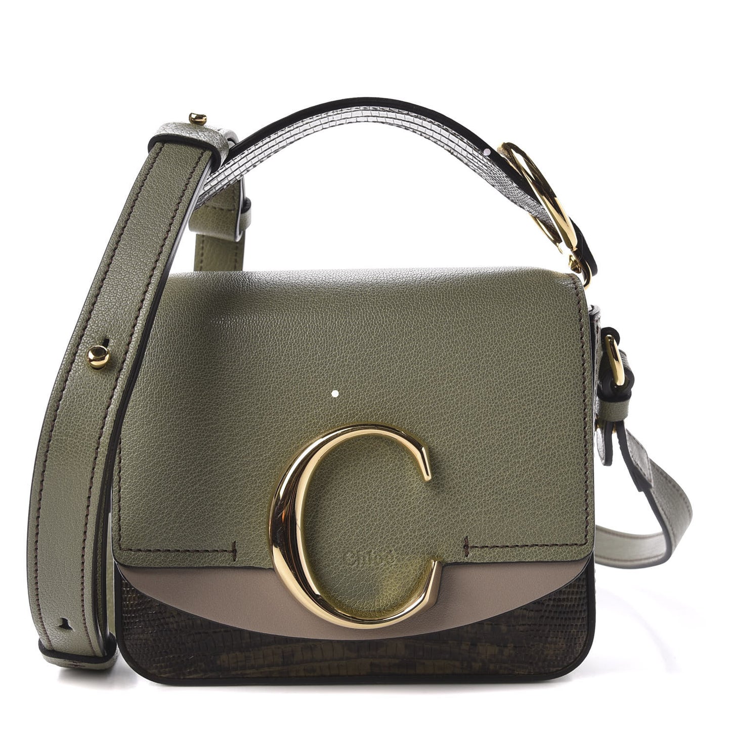 Goatskin Calfskin Lizard Embossed Mini C Double Carry Antique Green