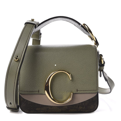 Chloe Goatskin Calfskin Lizard Embossed Mini C Double Carry Antique Green 1 of 9