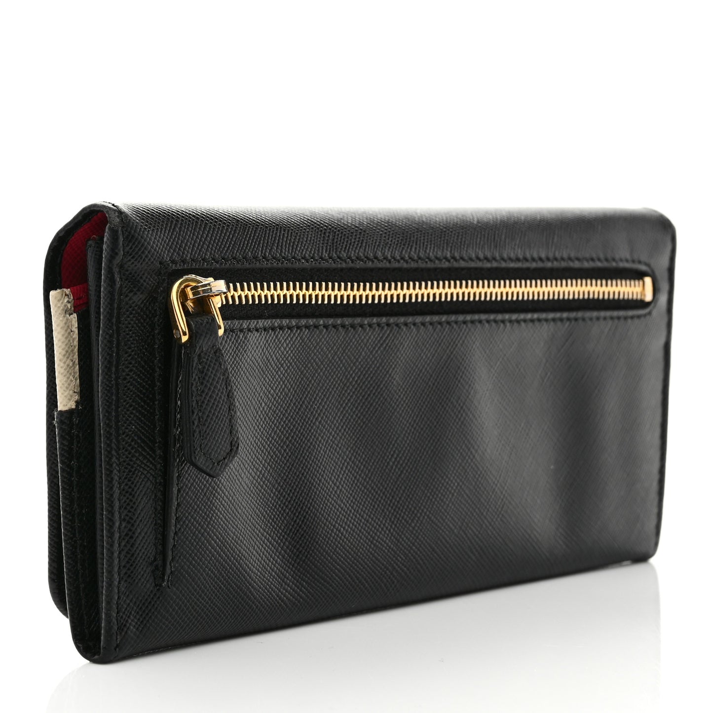 Saffiano Bi-Color Metal Continental Flap Travel Wallet Black Peonia