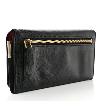Prada Saffiano Bi-Color Metal Continental Flap Travel Wallet Black Peonia 3 of 7