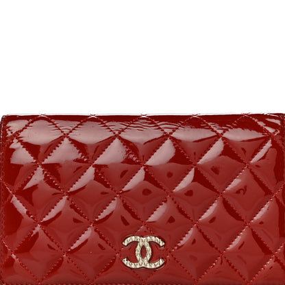 Chanel Patent Quilted Brilliant Yen Wallet Red 9 of 19