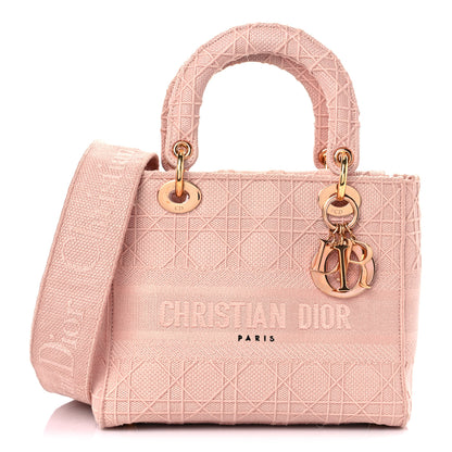 Christian Dior Canvas Embroidered Cannage Medium Lady D-Lite Pink 1 of 14