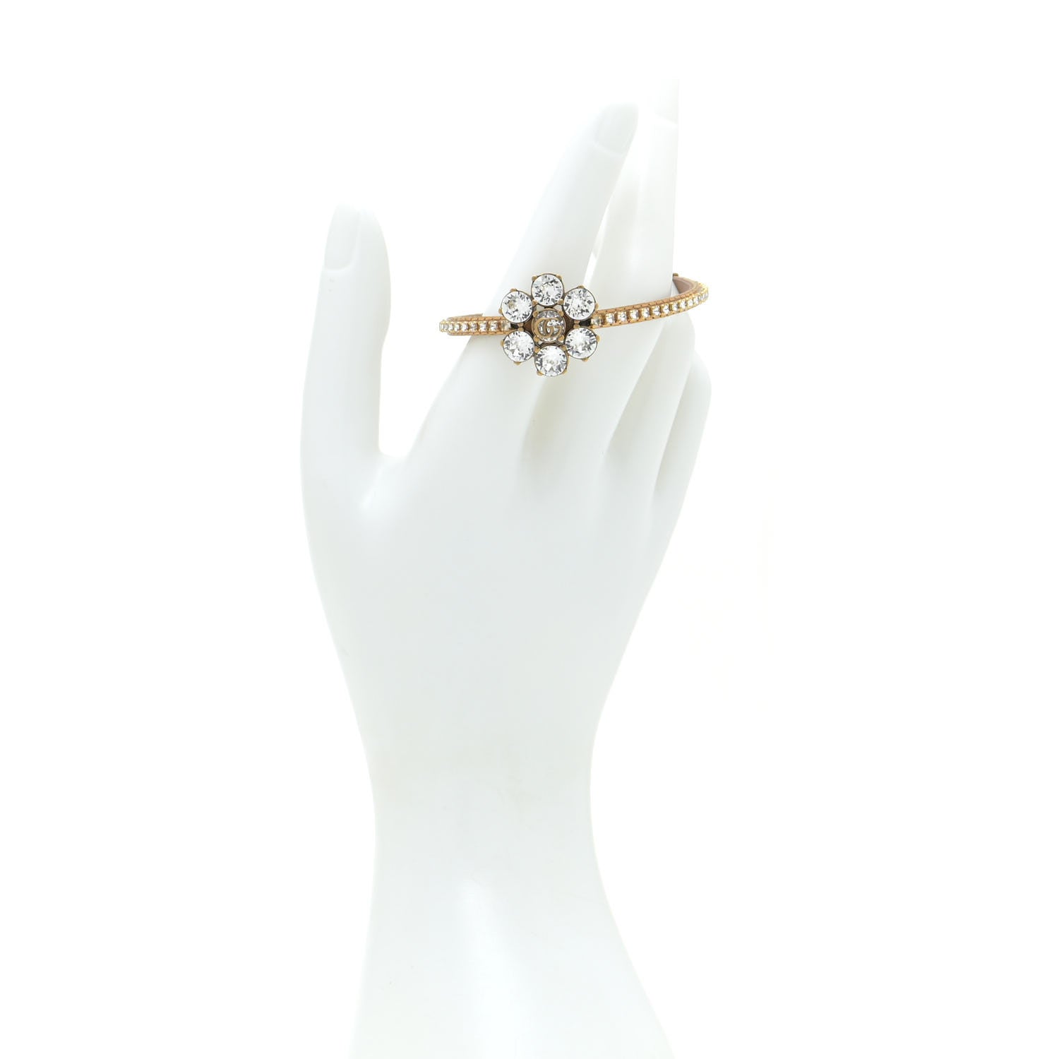 Gucci Metal Crystal Double G Bracelet Aged Gold 2 of 5