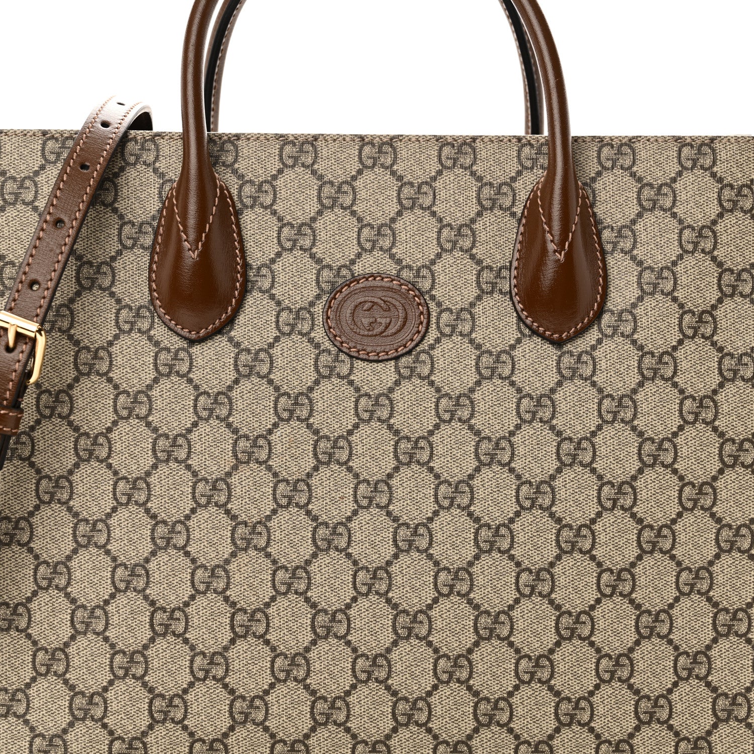 Gucci GG Supreme Monogram Azalea Calfskin Small Retro Interlocking G Tote Bag Beige Ebony Brown Sugar 5 of 10