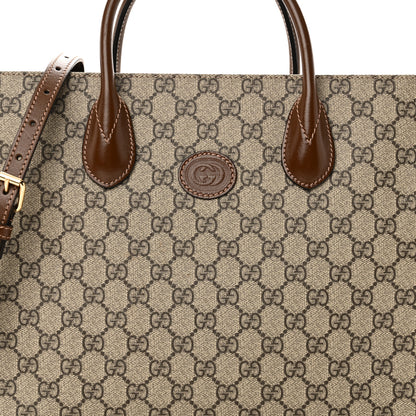 Gucci GG Supreme Monogram Azalea Calfskin Small Retro Interlocking G Tote Bag Beige Ebony Brown Sugar 5 of 10