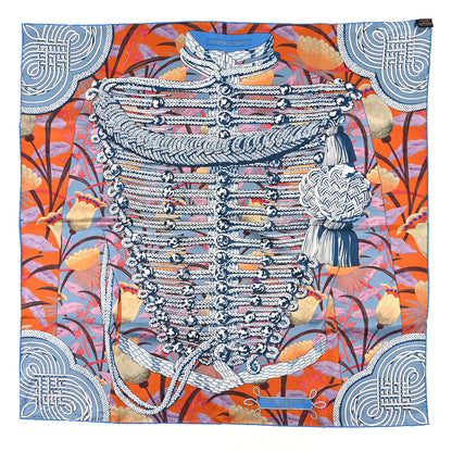 Hermes Silk Carre Double Face Brandebourgs Scarf 90 Bleu Jean Tabac Anthracite 4 of 5