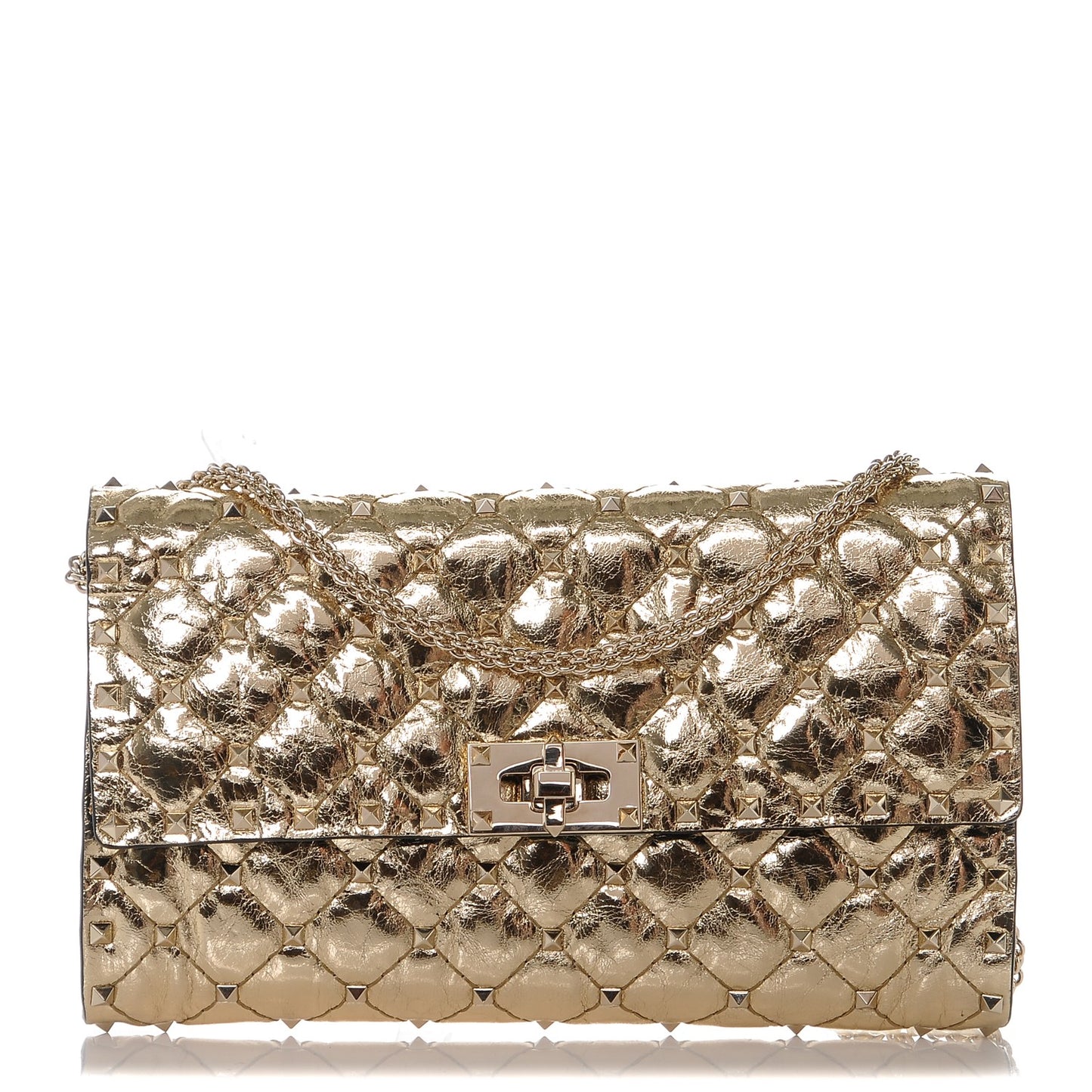 Metallic Wrinkled Lambskin Rockstud Spike Wallet on Chain Mekong