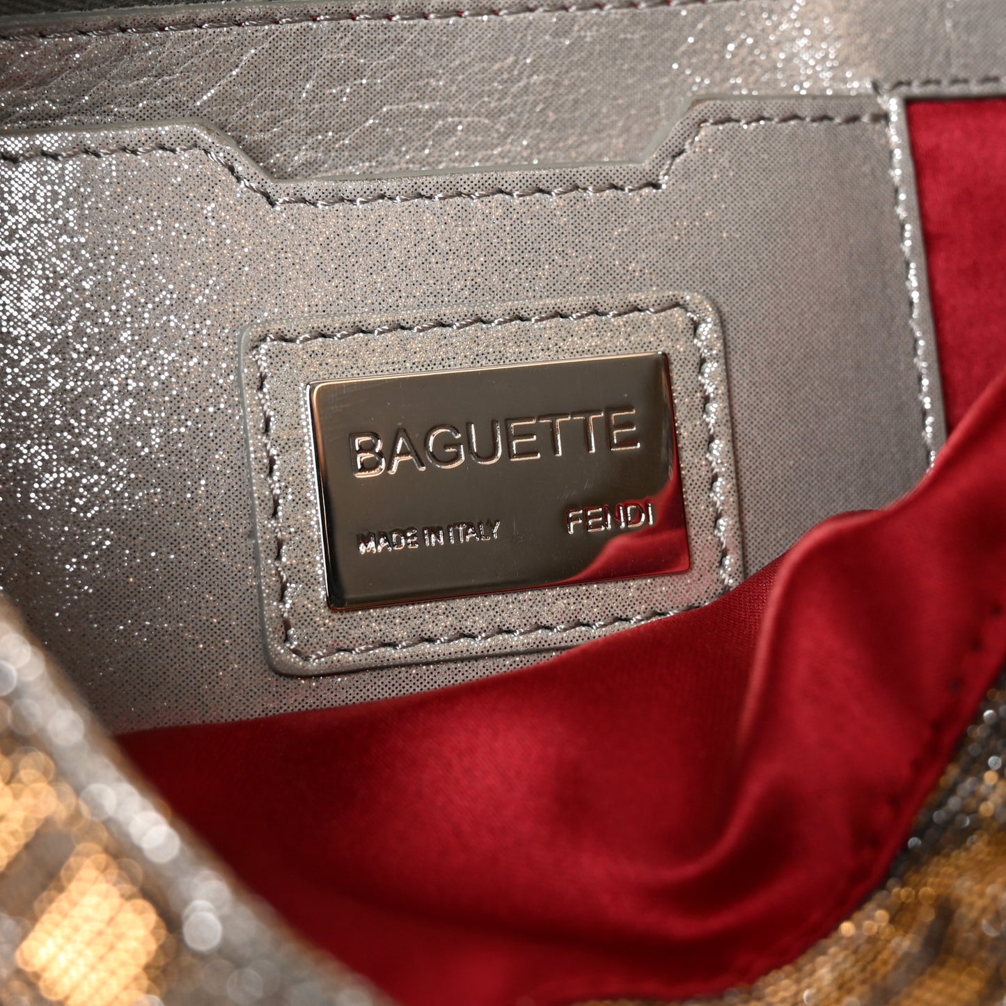 Metallic Lurex Zucca Vitello Baguette Argento