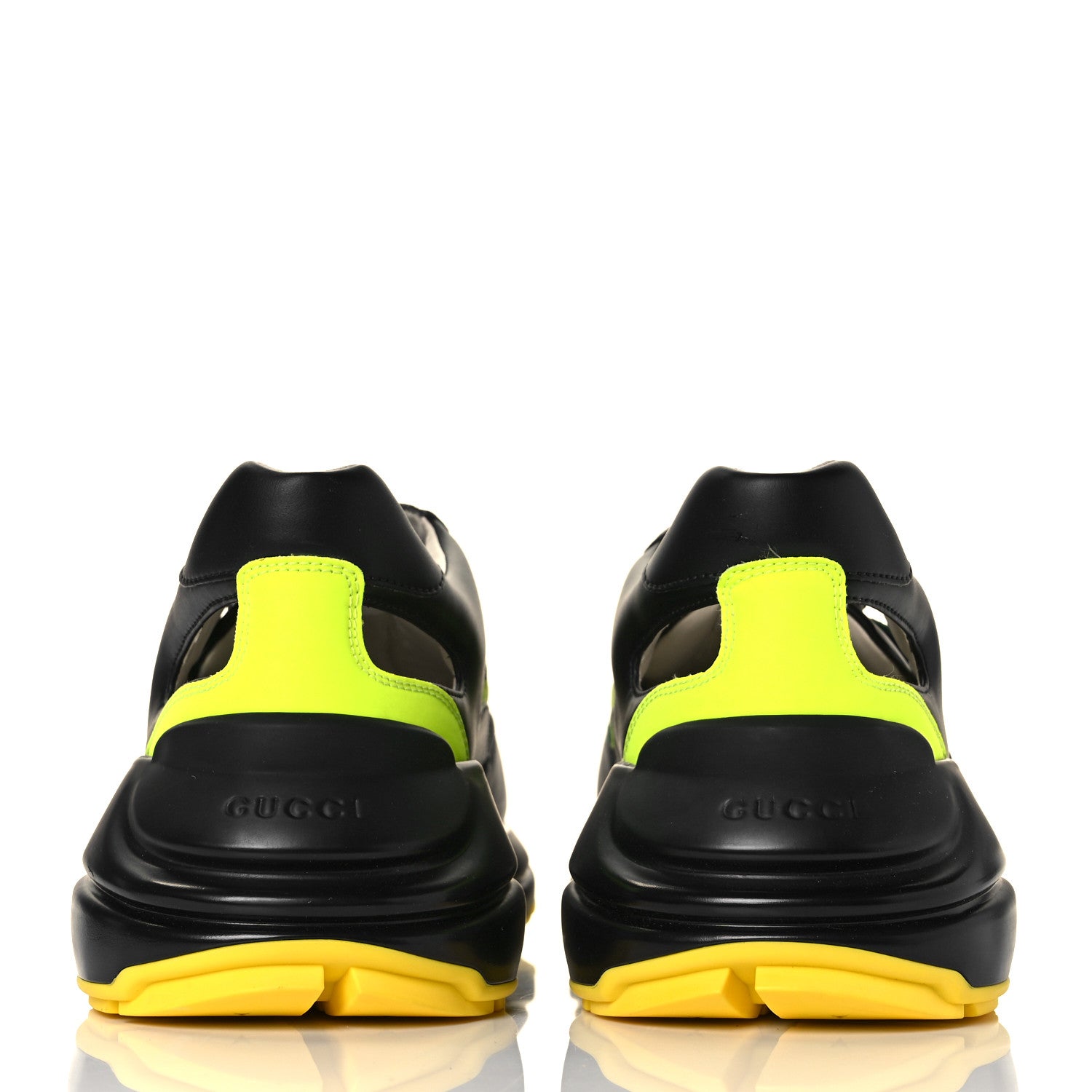 Gucci Demetra Web Mens Rhyton Cut Out Sneakers 10 Black Yellow Fluo 5 of 10