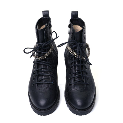 Jimmy Choo Grained Calfskin Crystal Embellished Cruz Combat Boots 40.5 Black 4 of 7