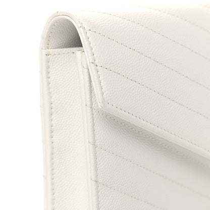 Saint Laurent Grain De Poudre Matelasse Chevron Monogram Envelope Chain Wallet Optical White 8 of 11