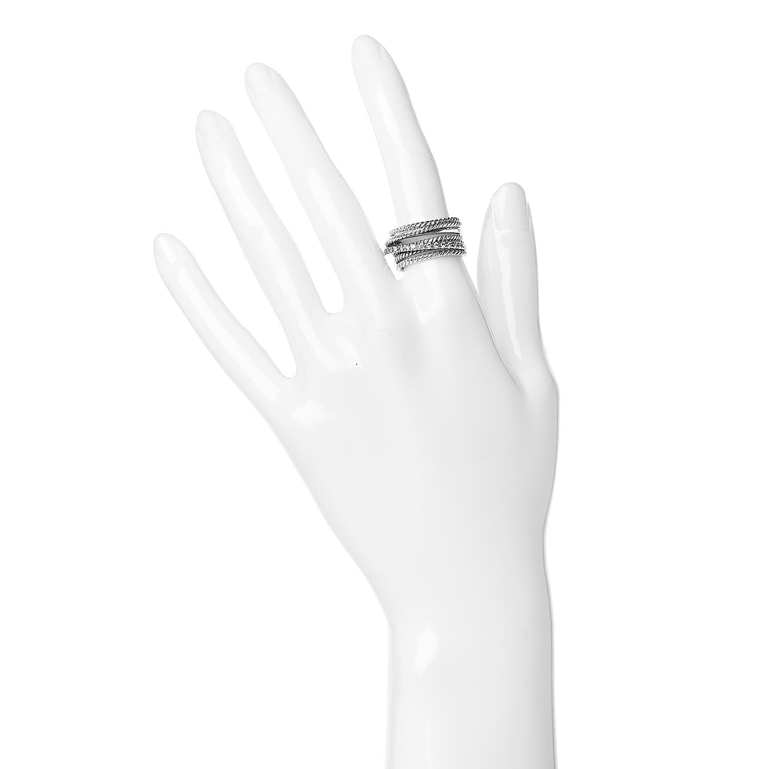 David Yurman Sterling Silver 14K White Gold Diamond 11mm Wide Crossover Cable Ring 52 6 2 of 4