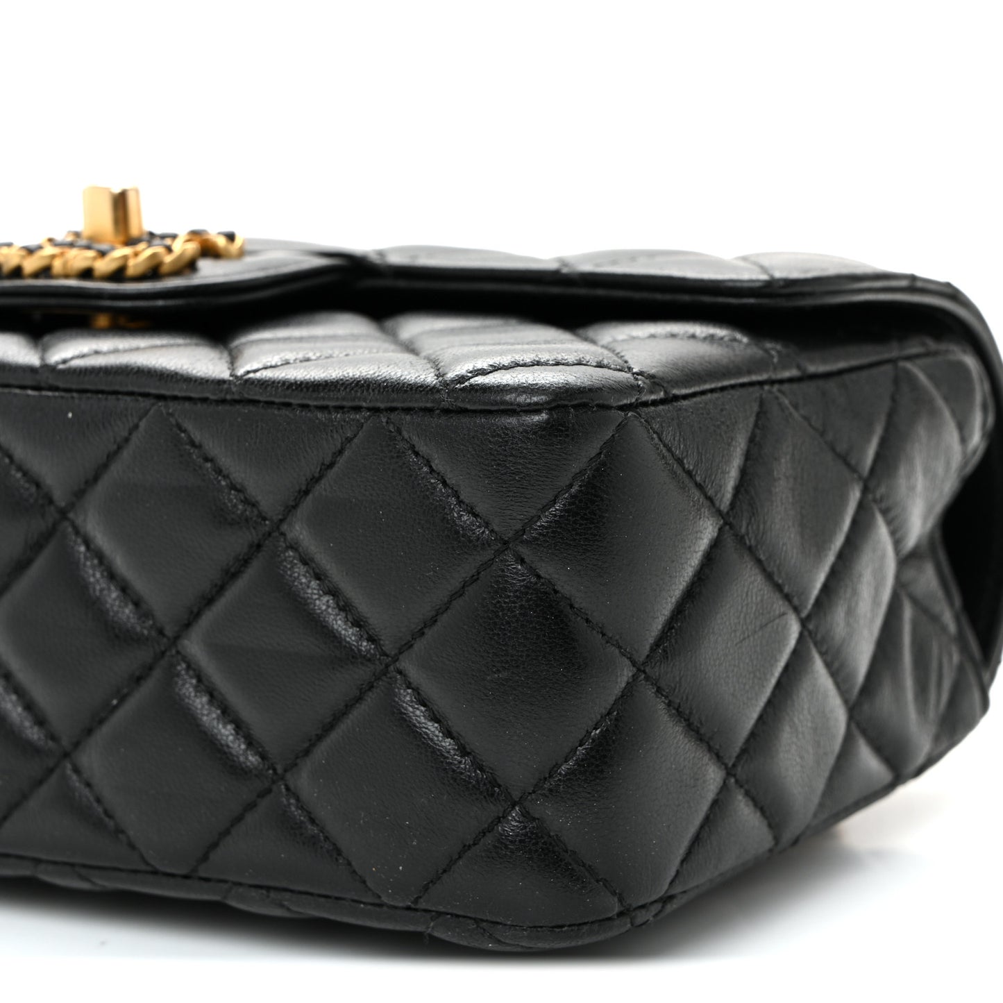 Lambskin Quilted Mini Strass On Top Flap Black