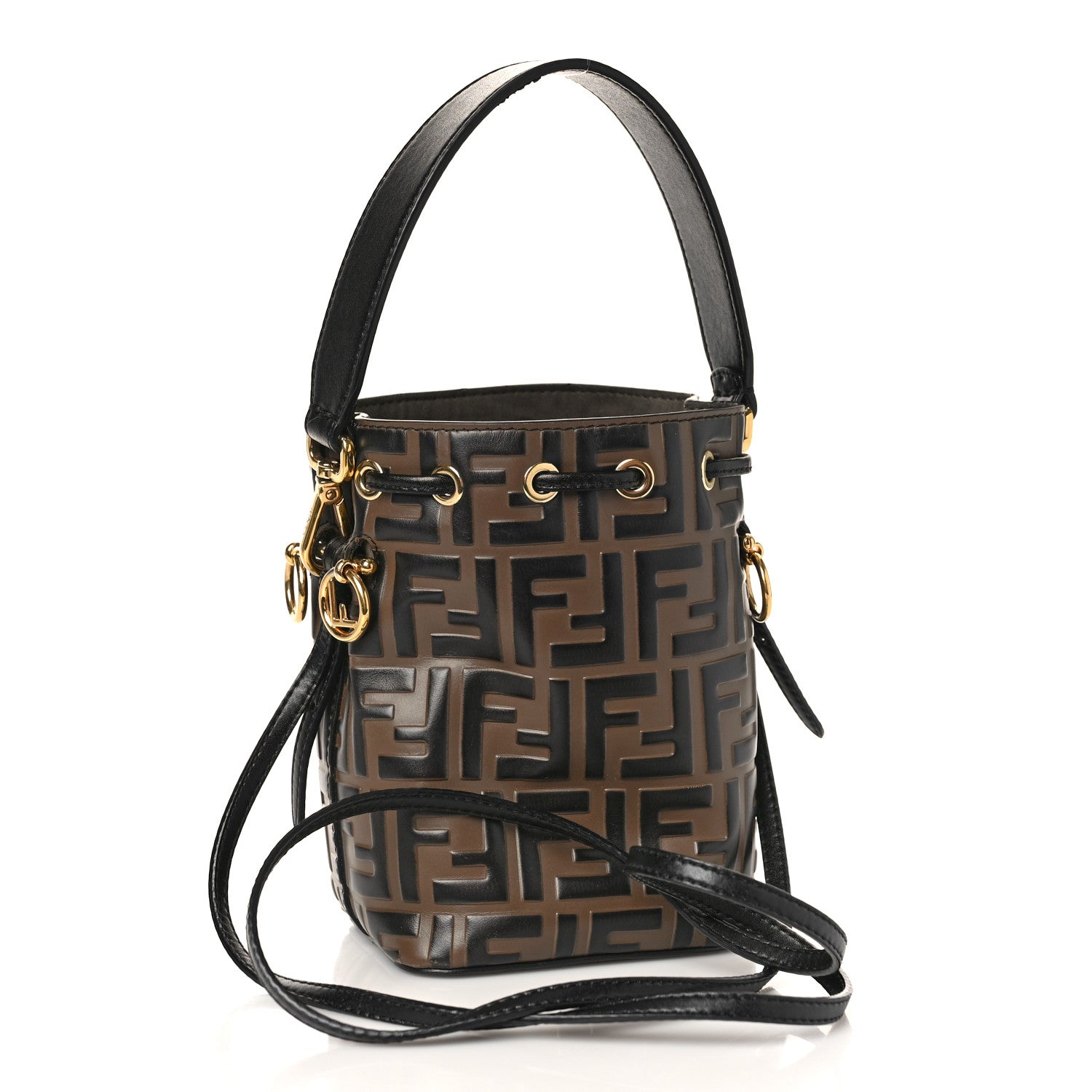Fendi Vitello Liberty F is Fendi Bi-Color FF 1974 Embossed Mini Mon Tresor Bucket Bag Maya Black 3 of 9