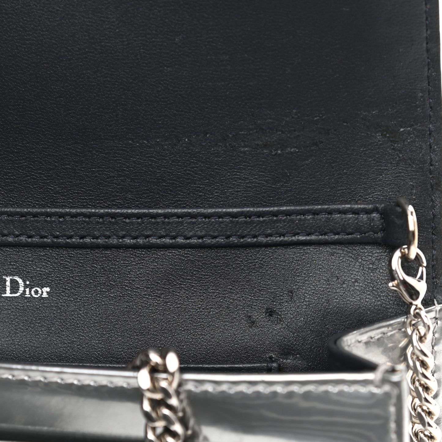 Metallic Patent Micro-Cannage Diorama Wallet on Chain Pouch Silver