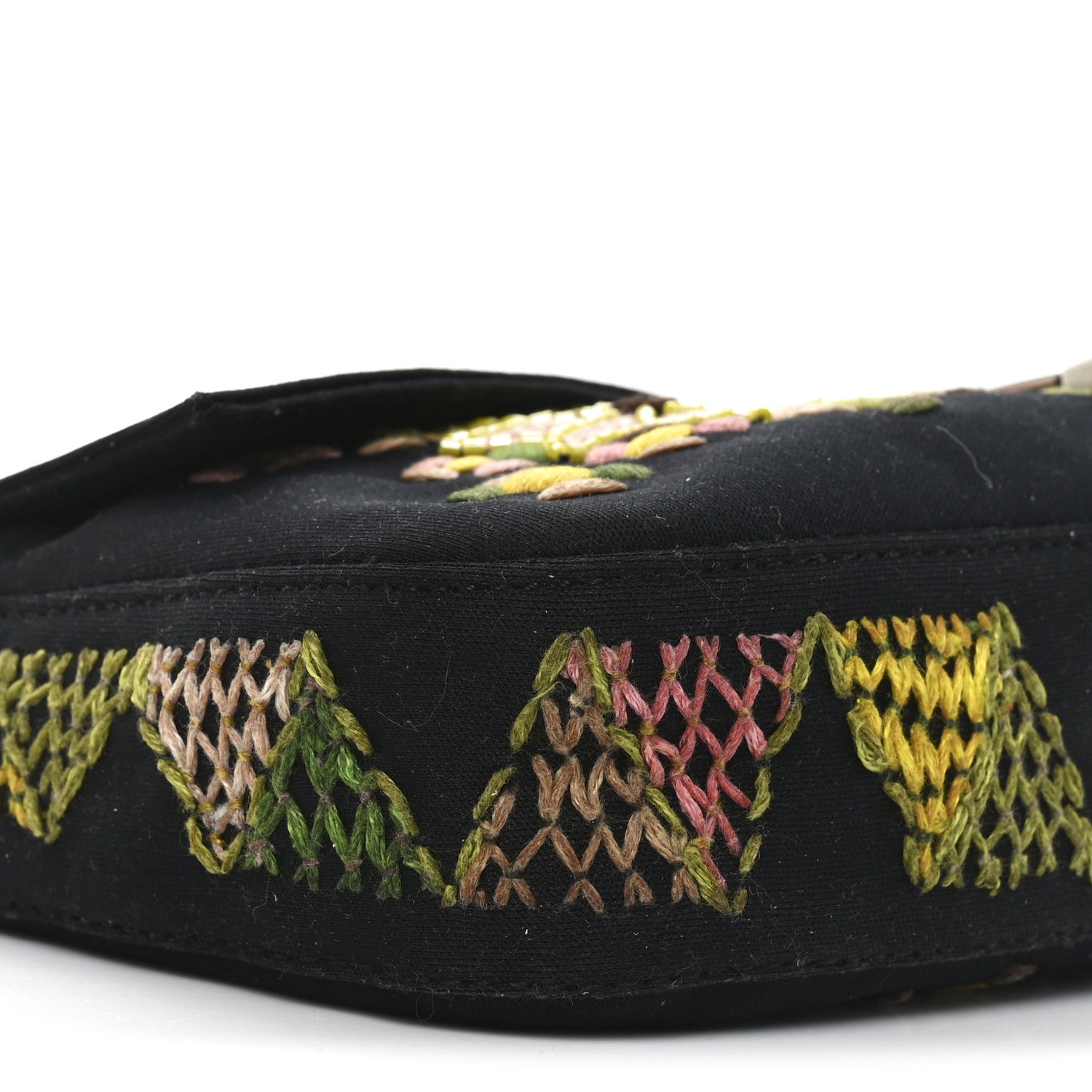 Fendi Neoprene Lizard Beaded Embroidered Baguette Black Green