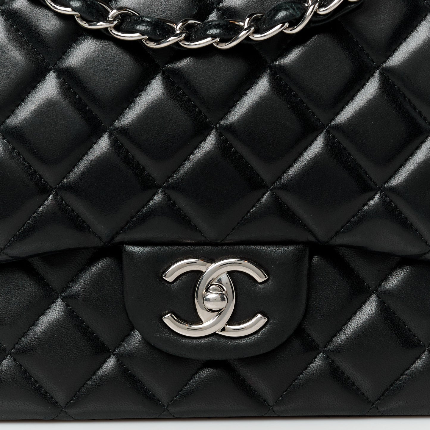 Lambskin Quilted Maxi Double Flap Black