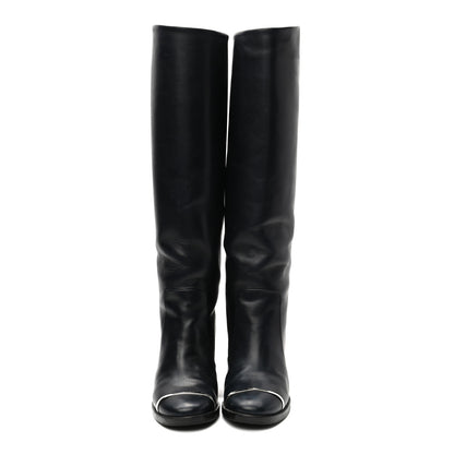 Chanel Calfskin CC Cap Toe Knee High Boots 37 Marine Fonce 2 of 11