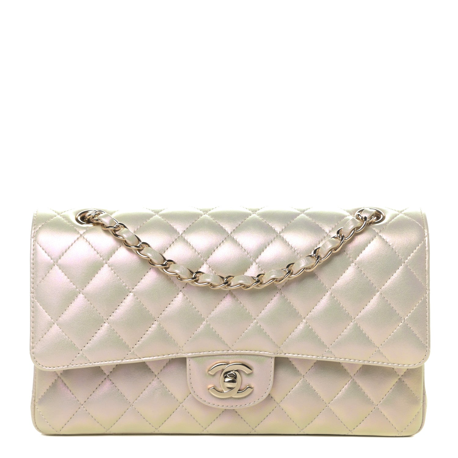 Chanel Iridescent Lambskin Quilted Medium Double Flap Ivory 1 of 12