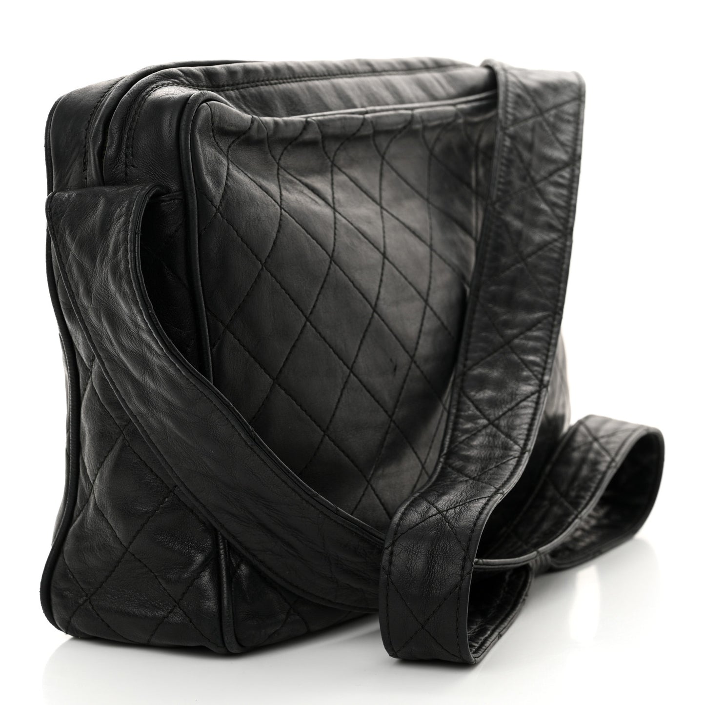 Lambskin Quilted Tassel Camera Case Black