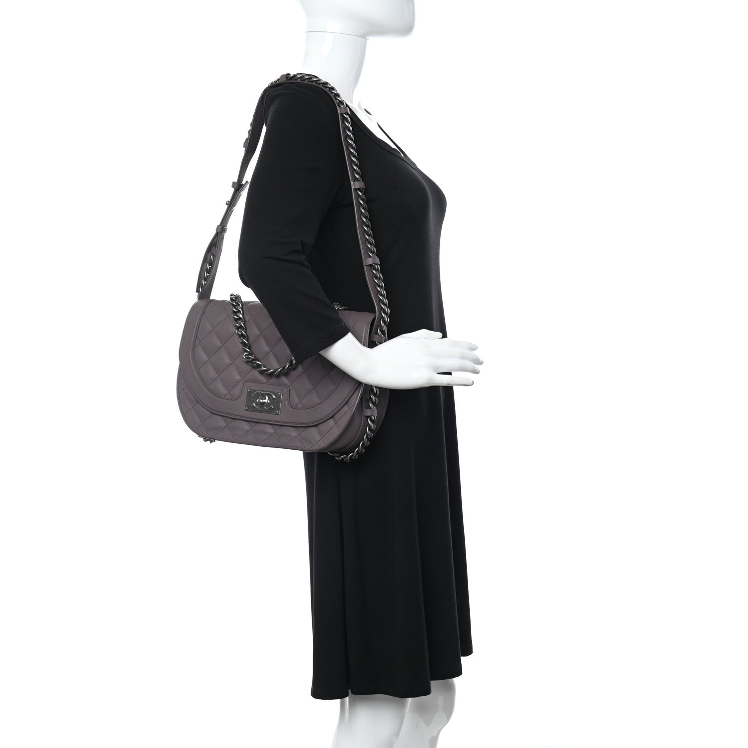Chanel Calfskin Quilted Large Double Chained Messenger Flap Purple 2 of 10