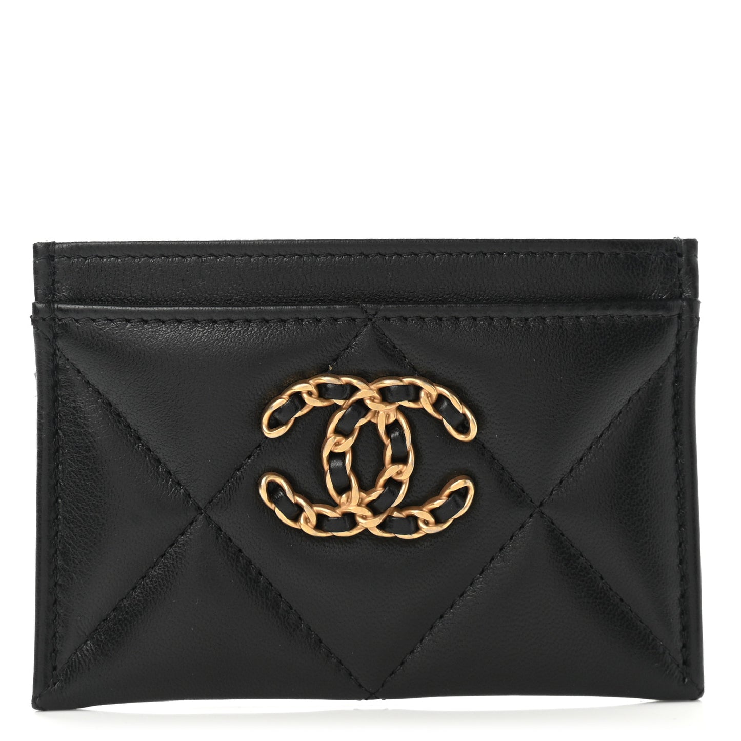 Lambskin Quilted Chanel 19 Card Holder Black