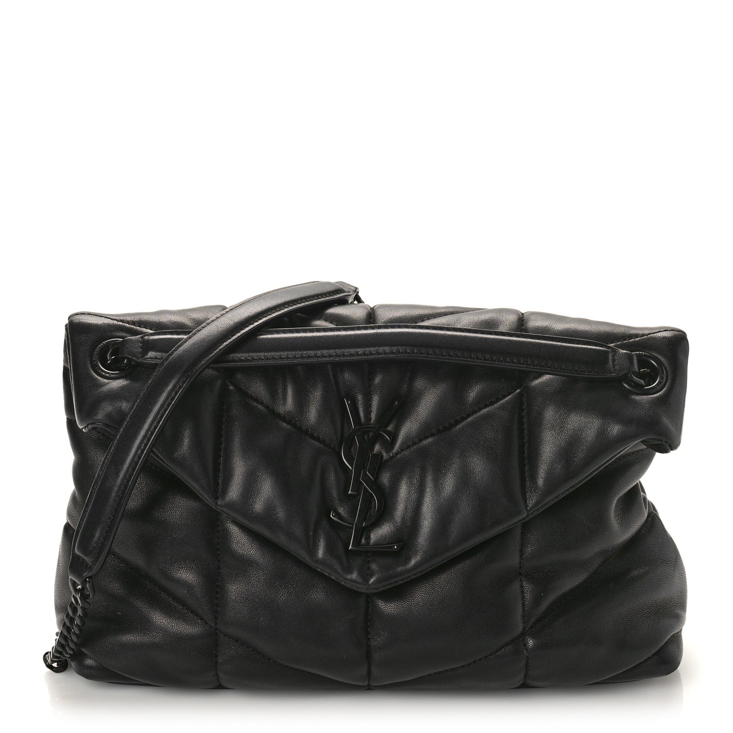 Lambskin Quilted Monogram Monochrome Small Loulou Puffer Chain Satchel Black