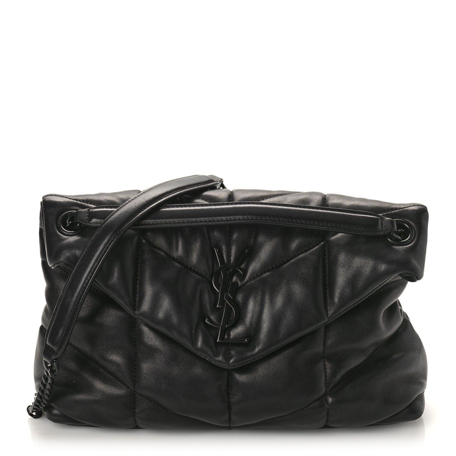 Saint Laurent Lambskin Quilted Monogram Monochrome Small Loulou Puffer Chain Satchel Black 1 of 12