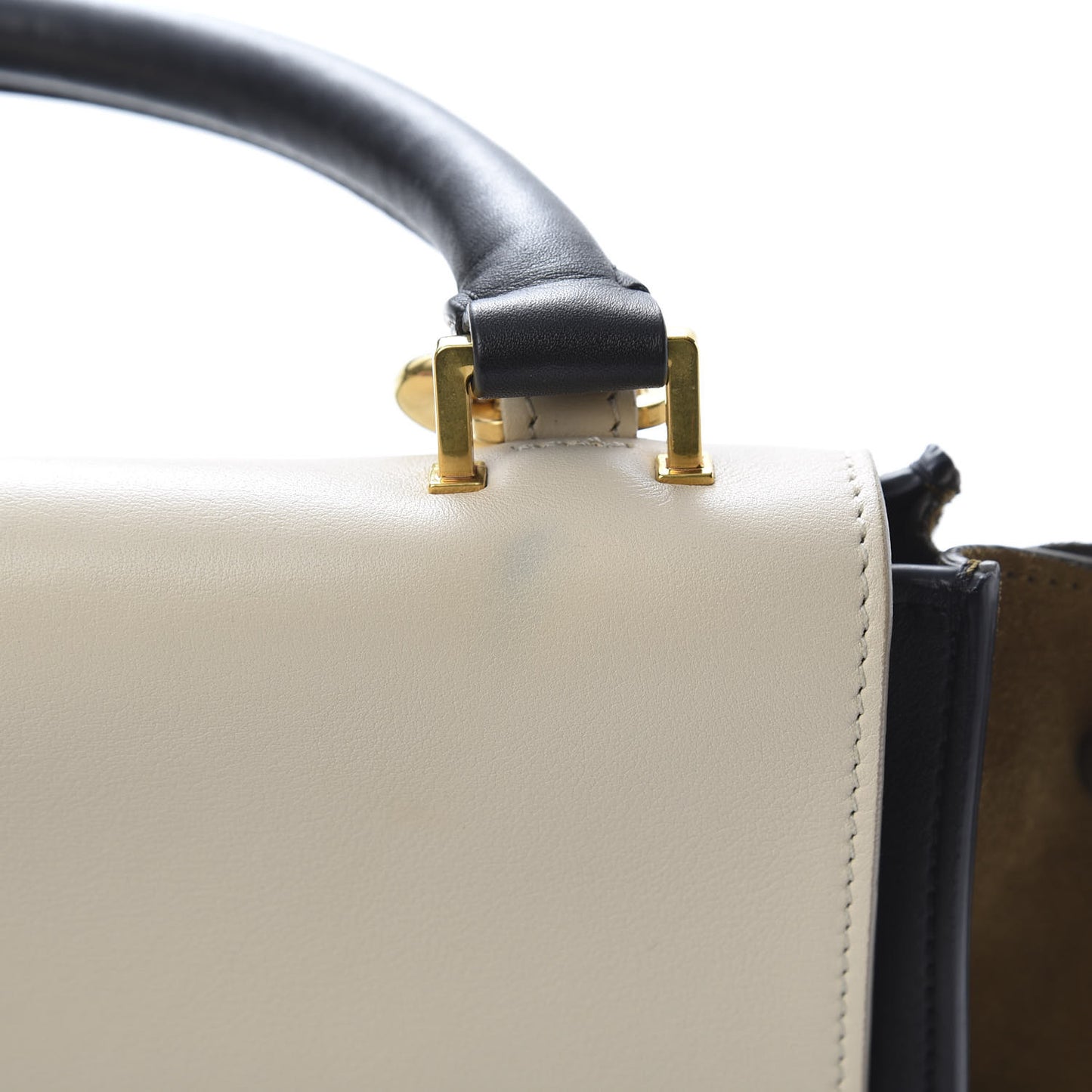 Smooth Calfskin Suede Medium Tri-Color Trapeze Cream Black Brown