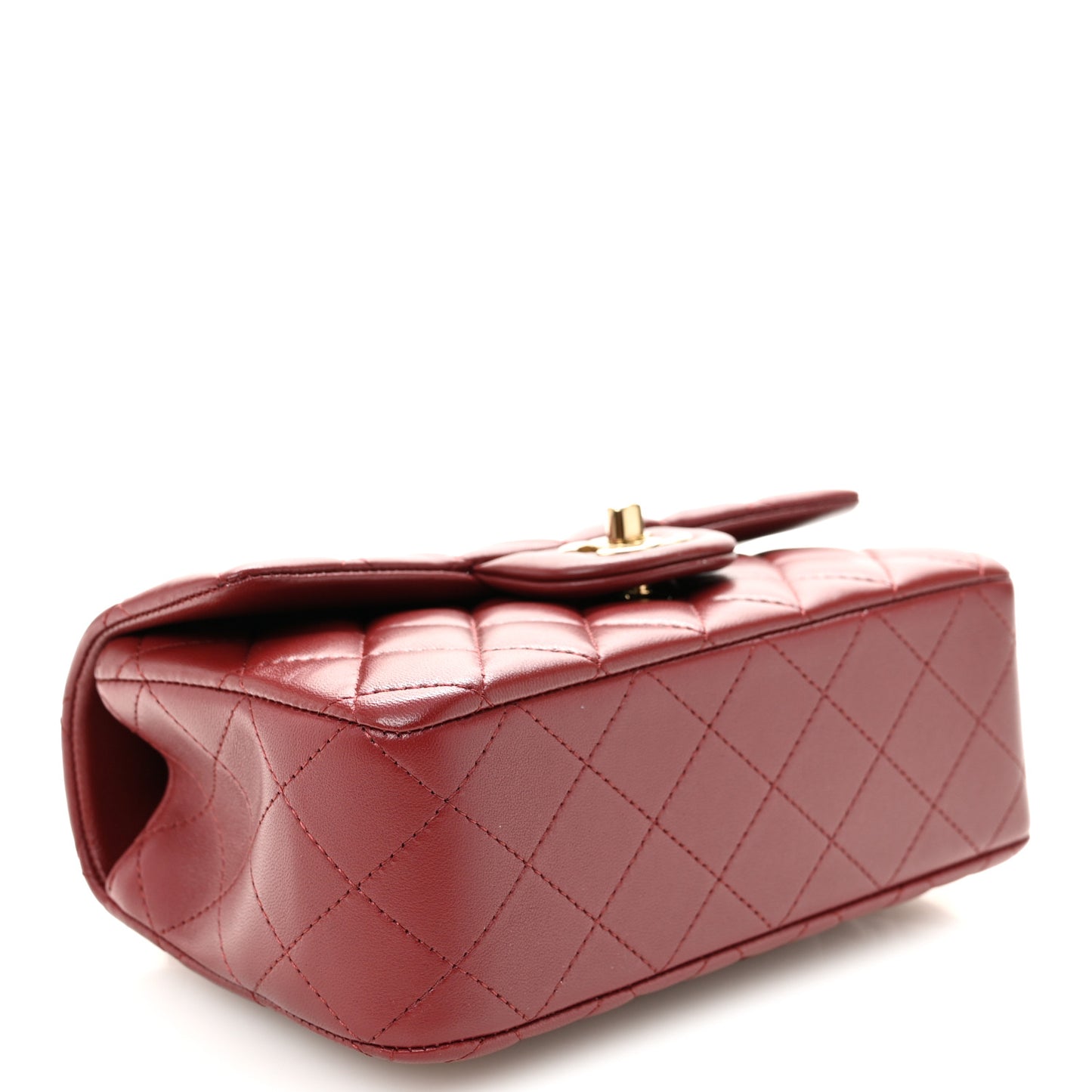 Lambskin Quilted Mini Top Handle Rectangular Flap Burgundy