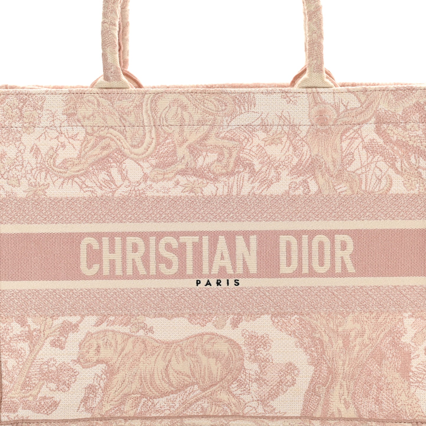 Canvas Toile De Jouy Embroidered Medium Book Tote Pink